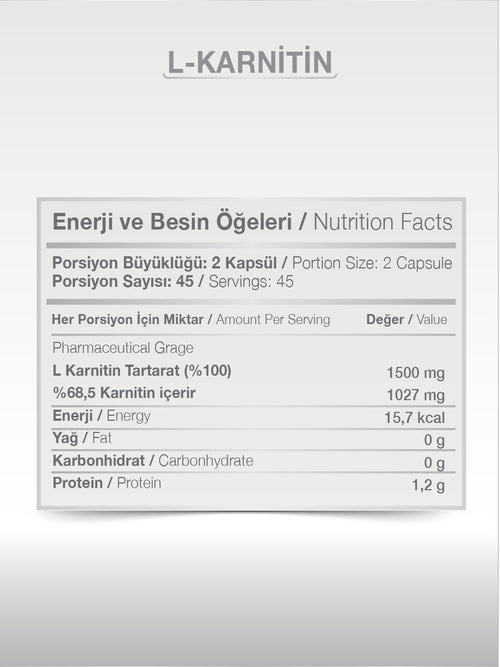 PAZU  L-KARNİTİN KAPSUL 1500 90 KAPSÜL SPORCU BESİNİ