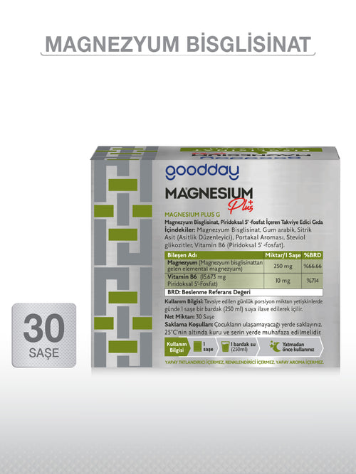 GOODDAY MAGNESIUM PLUS G (Mg. BİSGLİSİNAT) & P5P 30 SAŞE