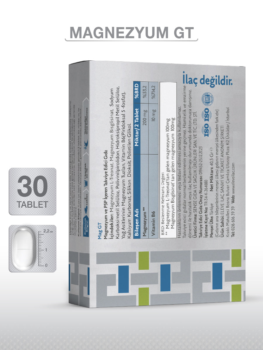 MAGNESIUM PLUS GT (Mg BİSGLİSİNAT - L-TREONAT) & P5P 30 TABLET