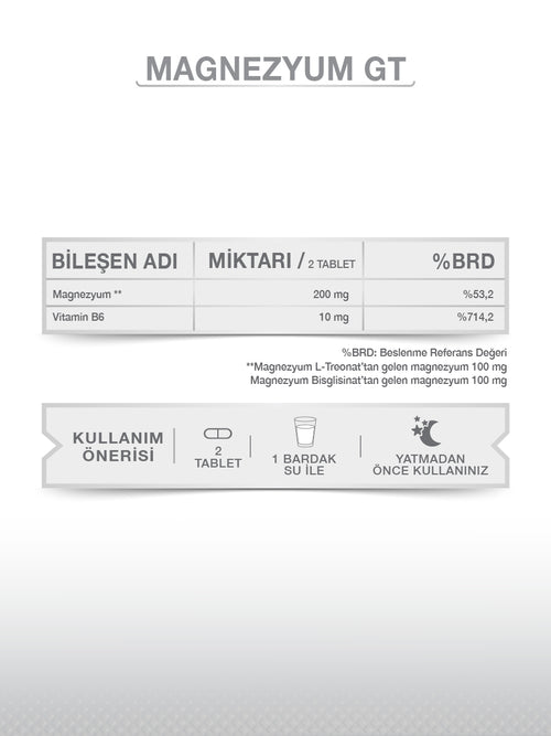 MAGNESIUM PLUS GT (Mg BİSGLİSİNAT - L-TREONAT) & P5P 30 TABLET