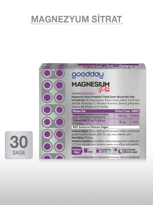 GOODDAY MAGNESIUM PLUS S (Mg. SİTRAT) & P5P 30 Saşe